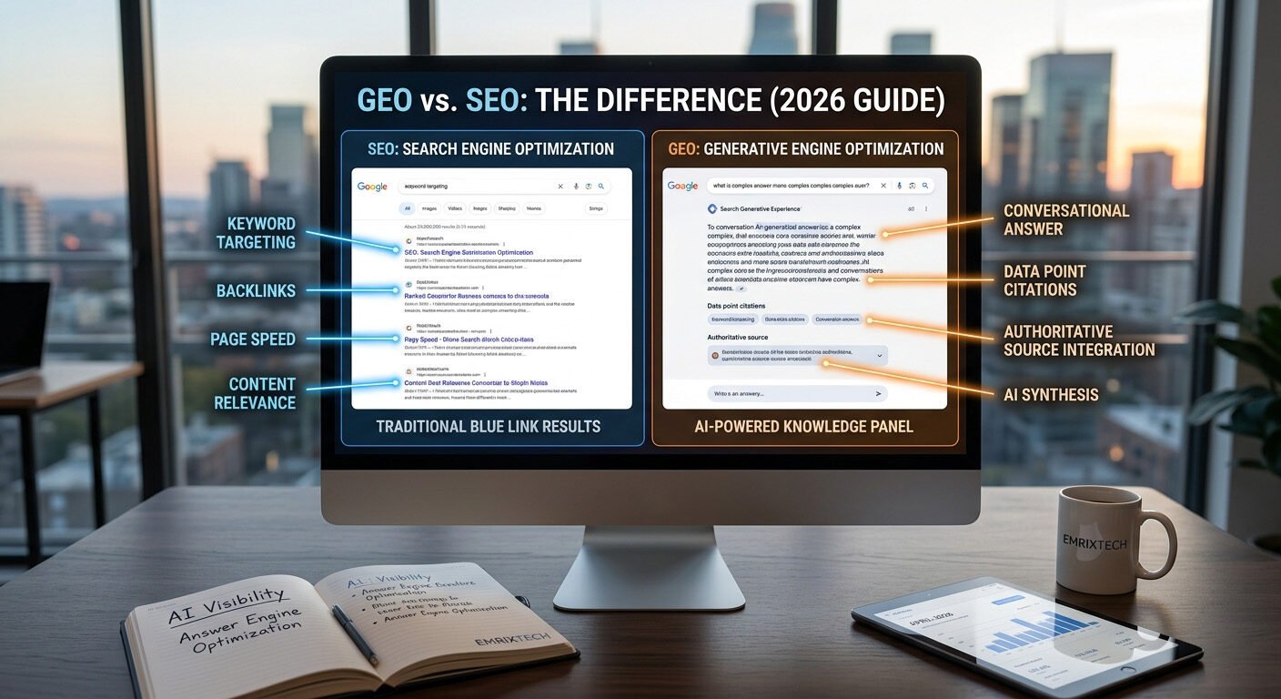 GEO vs SEO difference 2026